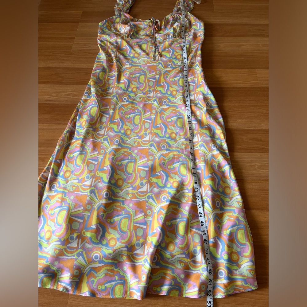 Olivia Rubin Amaya Abstract Print Midi Slip Multicolor Ruffle Dress Size 14 - Picture 6 of 15